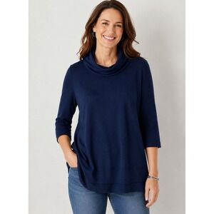 J jill Women's Lightweight Turtleneck Sweater S Med Navy Blue Viscose lagenlook